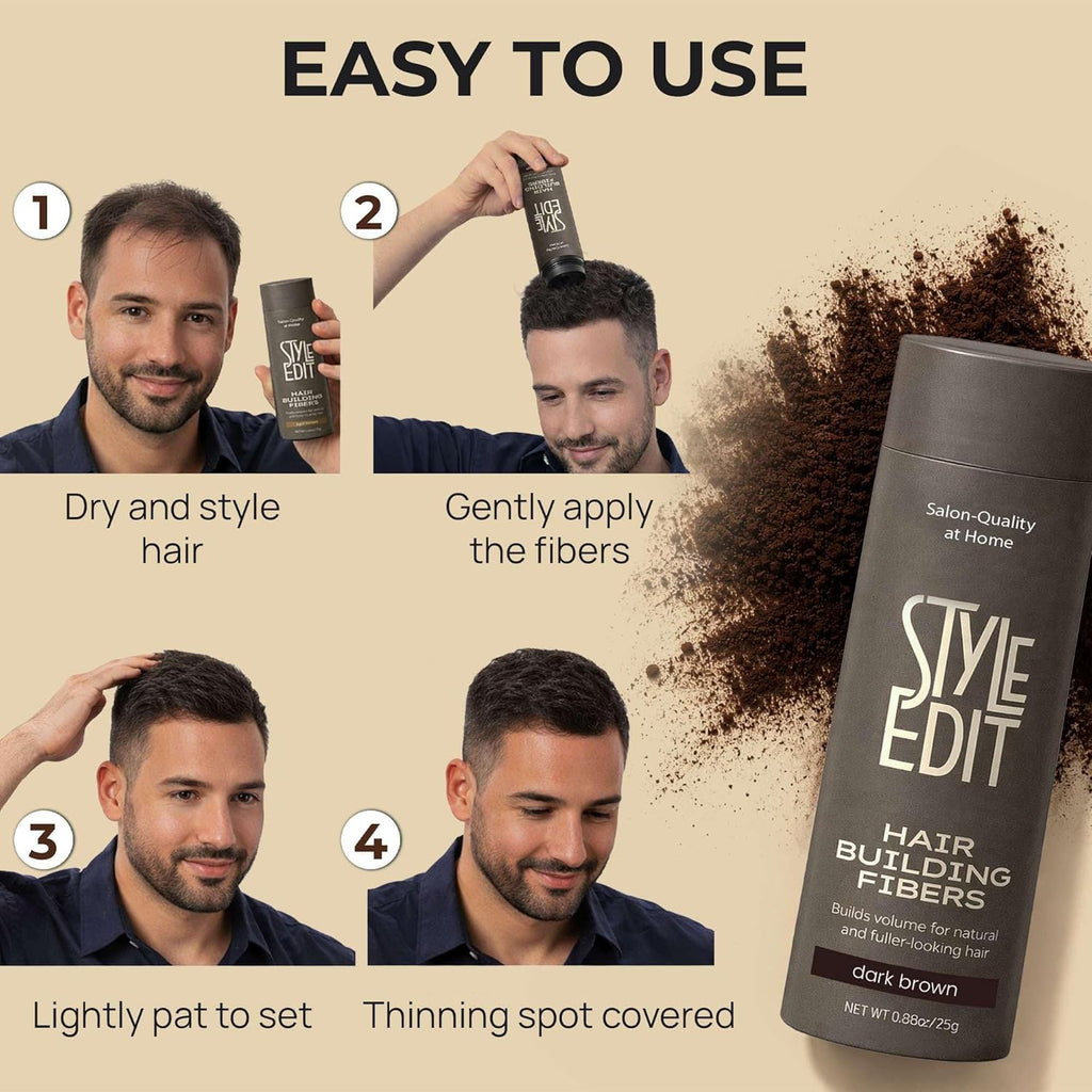 Style Edit Hair Building Fibers - Conceal Thinning Hair & Receding Hairlines | 100% Plant-Based, Dark Brown 0.88oz
