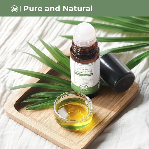 Pexihoap Castor Oil Roll on for Waist Belly Body Skin, Certified Organic Pure Cold Pressed Body Castor Oil Roller Stick Glass Bottle - 1fl.oz