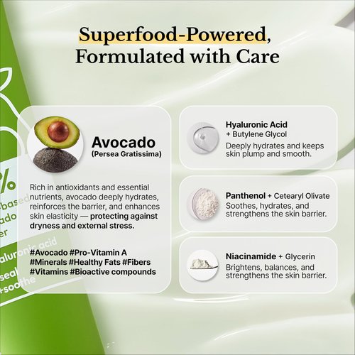 fitneskin Hydrating Avocado Moisturizer, 1.7 Fl Oz (50ml) – Avocado Fruit Water + Hyaluronic Acid, Vitamin B3 & Pro-Vitamin B5 – Creamy-Soft Barrier Hydration, Fragrance-Free, Vegan Korean Skincare