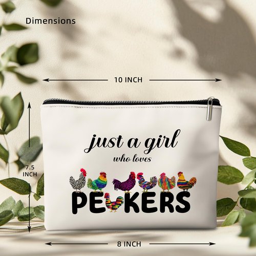 Rone168 Chicken Gifts Makeup Bag for Women, Funny Organizer Bag for Chicken Lovers, 10x7 Inches