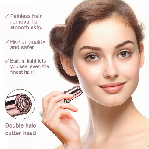 innobeaut Facial Hair Removal for Women, Electric Painless Facial Hair Remover for Face, Lip, Chin with USB Rechargeable and 2 Replacement Heads,Rose Gold