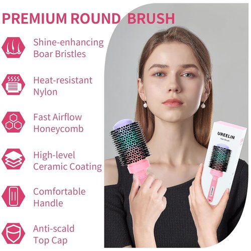 UREELIN Round Brush - 2.1 Inch Large Nano Thermal Ceramic & Ionic Hair Tool for Volumizing, Curling & Smoothing