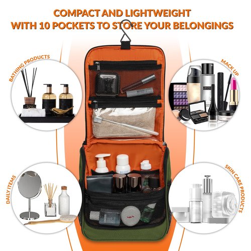 GRIO Tactical Toiletry Travel Bag Men Women,Travel Toiletry Organizer,Hanging Kit Hygiene Bag,Bathroom Essentials Men's Toiletry Bag for Short Trips and camping(Green)