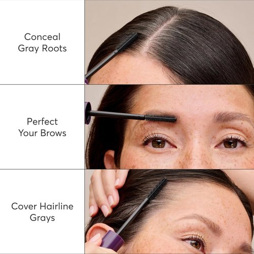Madison Reed Gray Escape Hair & Brow Mascara - Quick-Dry, Smudge-Proof Gray Coverage, Dark Brown - 15mL