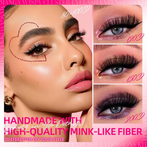 Lash Clusters, 532pcs 80D Natural Fluffy D Curl Lashes Clusters 10-18mm Individual DIY Manga Wispy Cluster Eyelash Extensions Kit Fairy Flora False Eyelashes Waterproof