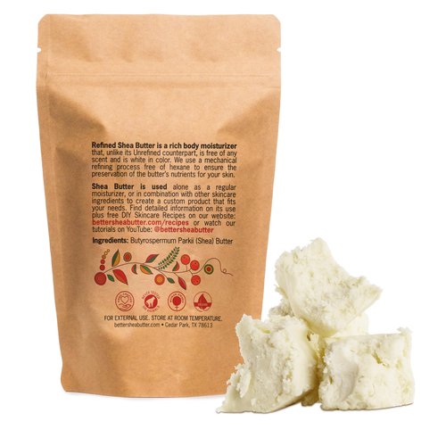 Refined Shea Butter Unscented - 100% Pure African Shea Butter for Hair & Dry Skin - Use for Soap Base, Face & Body Moisturizer, for DIY Whipped Body Butter & Lip Balm 8 oz Bar