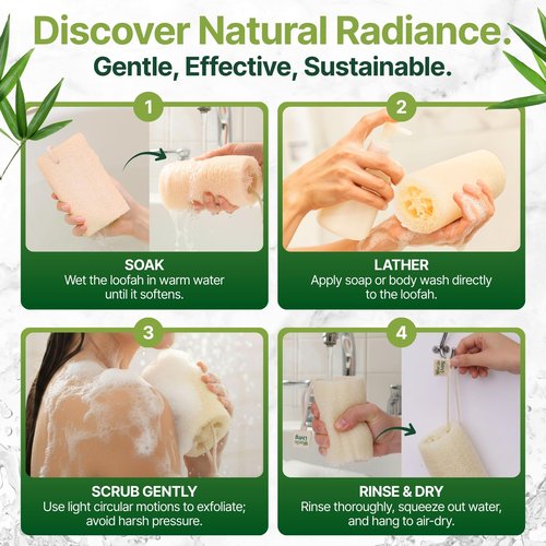 Verde Living 100% Natural Loofah Sponge for Body - 3 Loofa Pack 6 Inch Exfoliating Sponge with Drawstring - Large Organic Shower Loofah for Men and Women