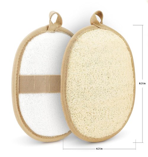 Natural Loofah Exfoliating Body Scrubber Pads, Bath Loofah for Women & Men, 100% Plant-Based Shower Luffa Sponge (3-Pack)
