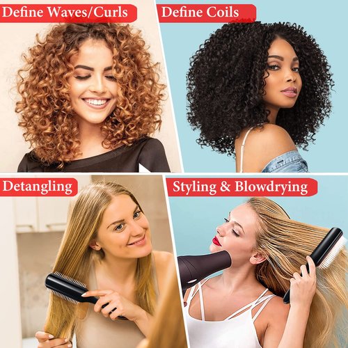 KTKUDY Curly Hair Brush - 9 Row Detangling & Defining Brush for Wavy, Curly, Coily Hair - Black