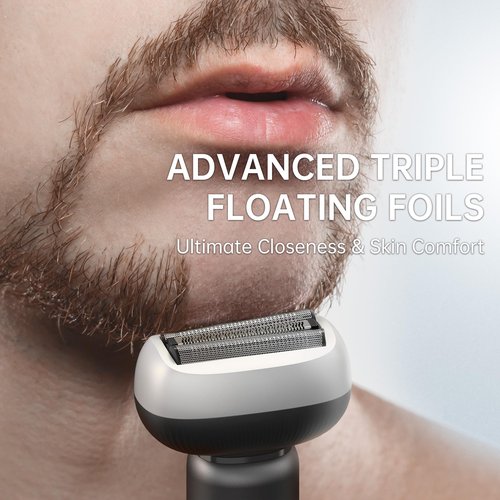 Electric Shaver for Men with Floating Arc 3-Blade, 9000 RPM, Magnetic Head, 1 Hour Fast Type-C Charging, IPX7 Waterproof, Skin-Friendly Blade for Smooth Shaving, Black