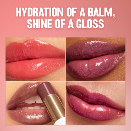 REVLON Super Lustrous Glass Shine Balm - Hydrating Tinted Lip Balm with Hyaluronic Acid & Aloe | Medium Pink 018 Beaming Strawberry, 0.11 oz