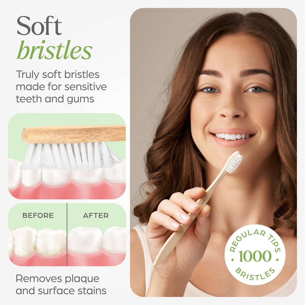 VIVAGO Bamboo Toothbrushes 10 Pack – Natural Toothbrushes, Plant-Based Soft Bristles – Eco-Friendly Wooden Toothbrush