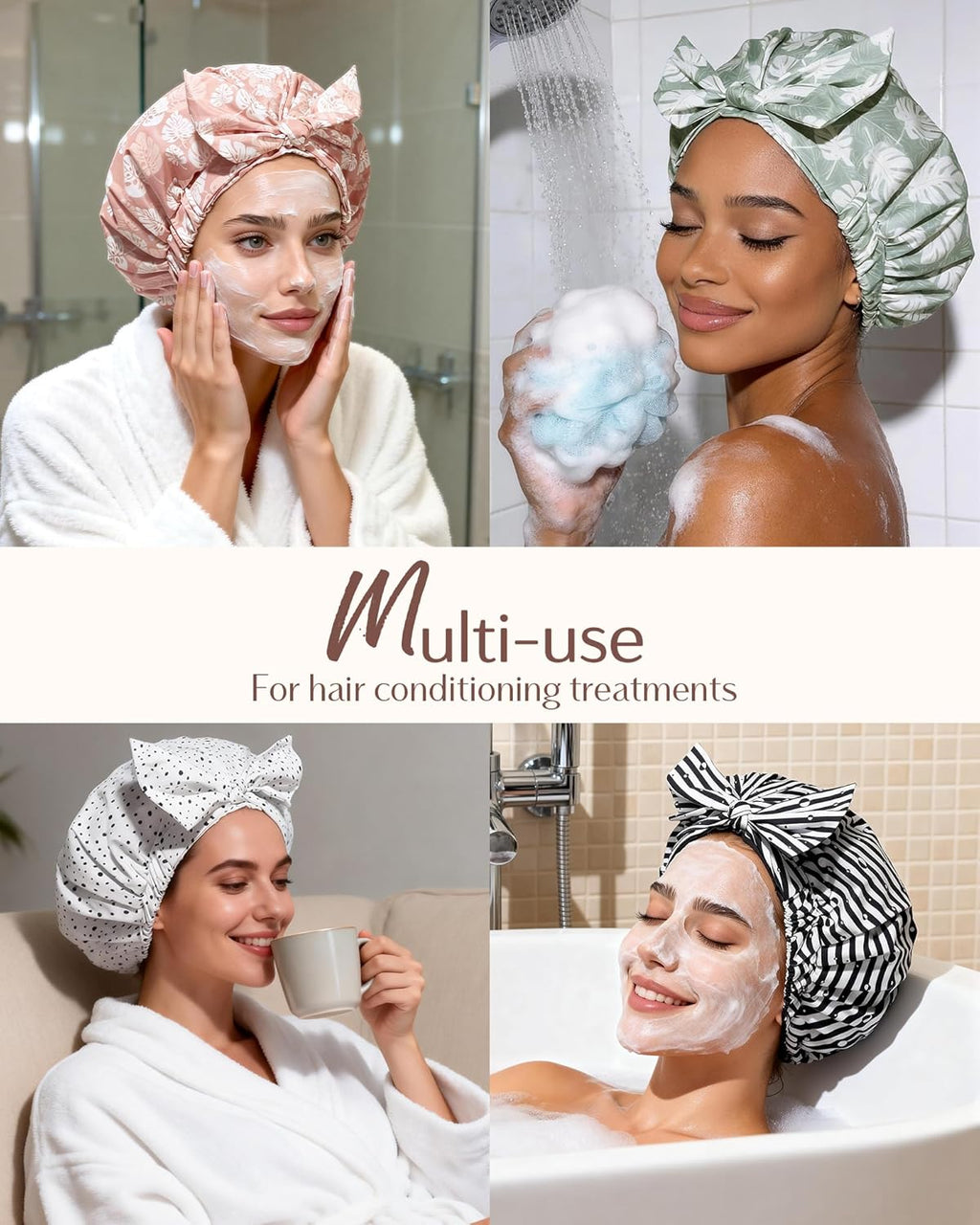 Yanibest Waterproof Shower Cap for Women - Reusable Adjustable Non-Slip Bath Hat for Long Hair | Green
