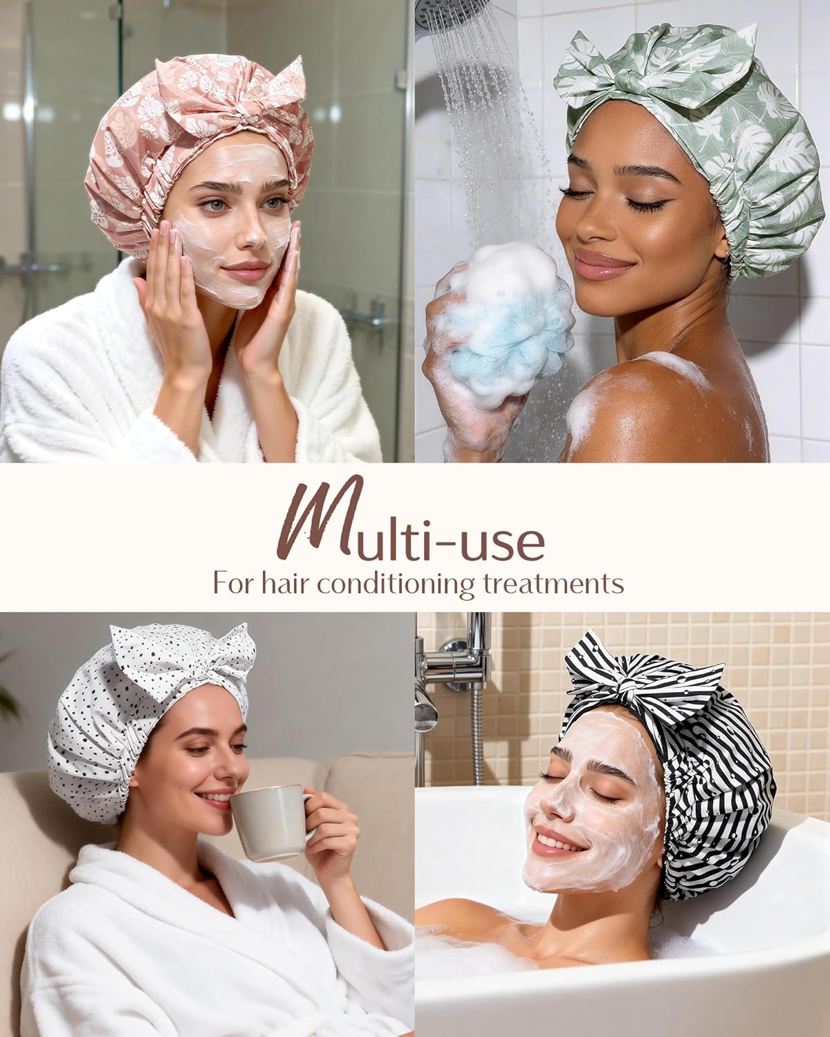 Yanibest Waterproof Shower Cap for Women - Reusable Adjustable Non-Slip Bath Hat for Long Hair | Green