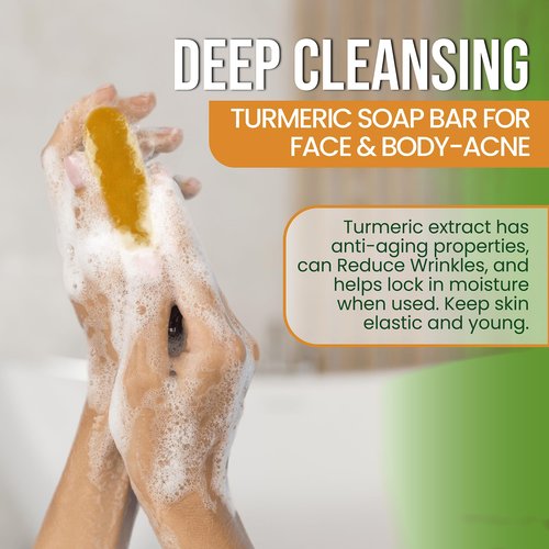 AMVital Turmeric Soap Bar for Face & Body – Handmade Natural Cleanser, Gentle Herbal Skincare for All Skin Types, Face Wash & Body Soap (Pack of 3)