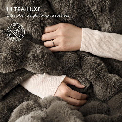 EverGrace Ultra Soft Faux Rabbit Fur Throw Blanket - Thick & Cozy Reversible Design, Dark Taupe, 60x80 Inches