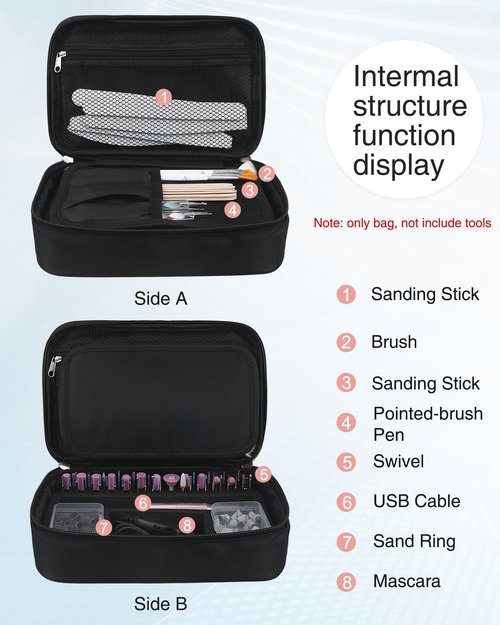 Meiiy Nail Drill Bag Nail Drill Bits Holder Bag Electric Nail Machine Kit Organizer Bag With Nail Sanding Bands Case Gift for Women (Blck)