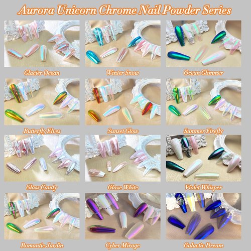 FNNZ Unicorn Chrome Nail Powder, Aurora Unichrome Mermaid Aurora Pigment Pearlescent Nail Art Glitter Dust Decoration for Home DIY Salon Manicure - Galactic Dream