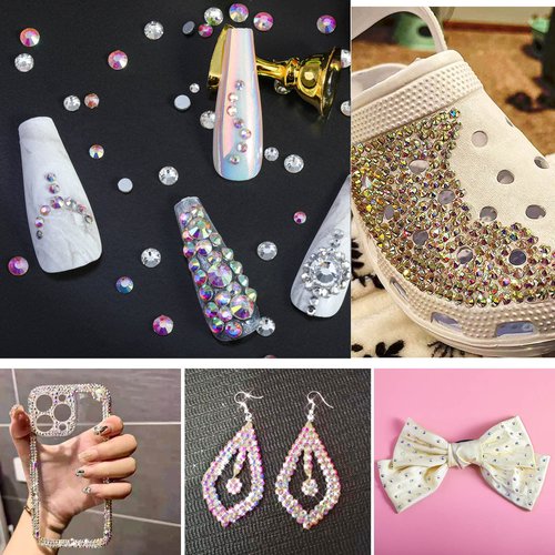 Beadsland Flat Back Crystal Rhinestones Round Gems for Nail Art and Craft Glue Fix, Crystal AB, 10mm, SS50/144pcs