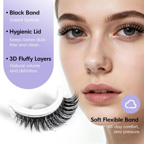 Self Adhesive Eyelashes, Natural Look Pre Glued No Glue Needed Reusable Press On Lashes False Eyelashes Wispy with Tweezer of Replacement Adhesive Strips 8-14mm 5 Pairs by WINKGIGGLE(H55)