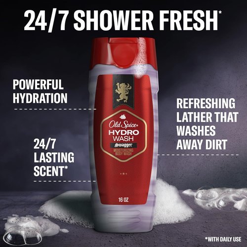 Old Spice Hydro Wash - 2-in-1 Moisturizing Body Wash for Men | Long-Lasting Smoother Swagger Scent, 16 oz (Pack of 4)