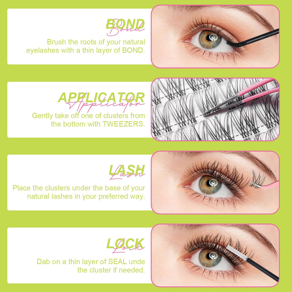 WiWiLINK Lash Clusters Fluffy DIY Lash Extension 8-16mm Wispy Eyelash Clusters D Curl Individual Eye Lashes Thick Volume False Eyelashes Mink Cluster Eyelash Extensions Thin Band for Salon, G04