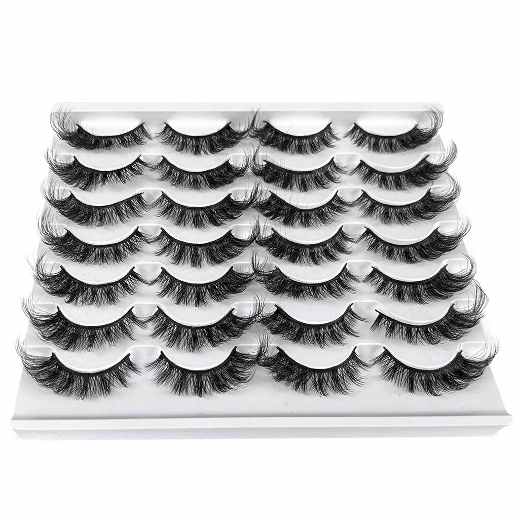 Yasnai Cat Eye Lashes False Eyelashes Fluffy Volume 18mm Strip Lashes Wispy Fake Lashes Natural Eyelashes 14 Pairs Pack 9D