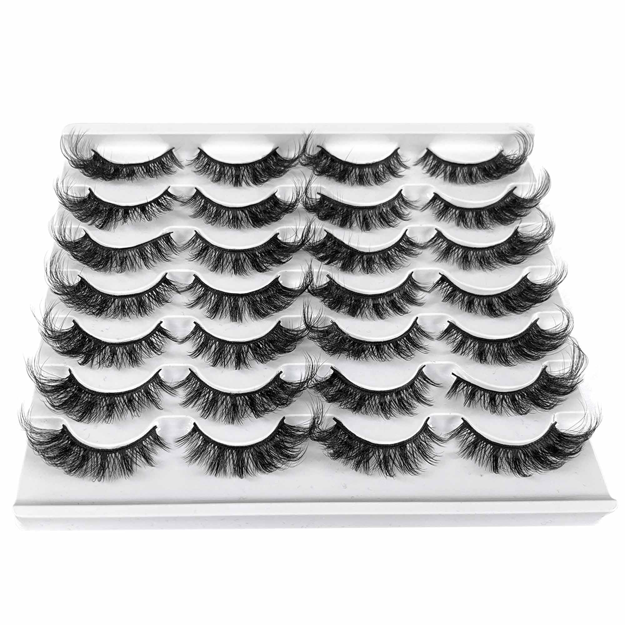 Yasnai Cat Eye Lashes False Eyelashes Fluffy Volume 18mm Strip Lashes Wispy Fake Lashes Natural Eyelashes 14 Pairs Pack 9D