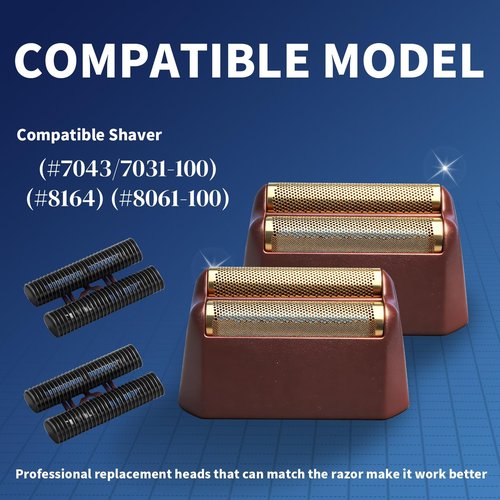 2 Pack Professional 5 Star Series Finale Shaver Replacement Foil and Cutter Bar Assembly Compatible with wahl Shaver Foil 7031-100, 7043-100 Super Close Shaving Replacement Heads，Red