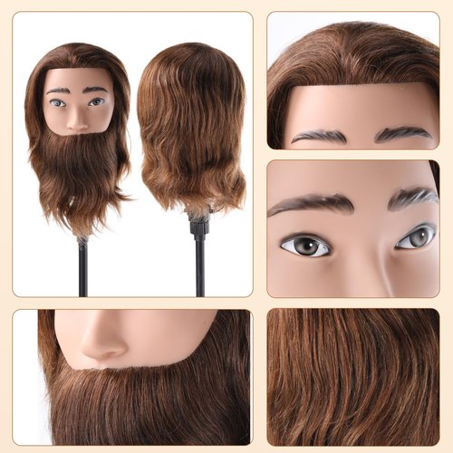 Male Mannequin Head with 100% Human Hair Barber Mannequin Head Hairdresser Training Doll Manikin Head for Men Hair Styling and Practice