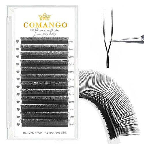 CoMango U Lash Extensions Premade Fans U Shape Eyelash Extension 2D UU Lash Fan Double Tips D Curly U Type Volume Lashes Fan 0.07mm Natural Eyelash Extensions Salon Supplies(black,UU-0.07-D-8-15mm)