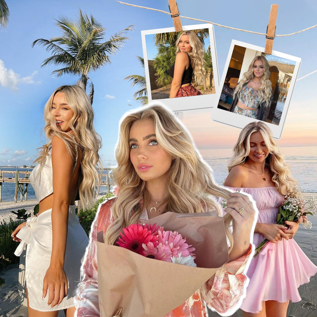XIXIBI Long Blonde Wig Blond Wavy Wig for Women Beach Blonde Highlight Middle Part Wigs with Dark Root Synthetic Heat Resistant Natural Hair Wig for Daily Party