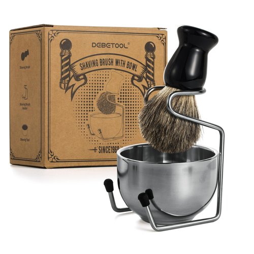 DEBETOOL Shaving Brush Set for Men – Pure Badger Hair Shaving Brush and Bowl, Exfoliating Shaving Cream Brush Gifts for Fathers Day