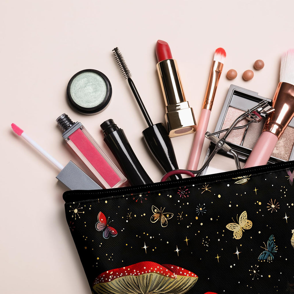 xiaotcq Mushrooms Makeup Bag Cosmetic Bag for Women,1Pcs Large Capacity Makeup Bags and 1Pcs Pencil Case Makeup Brushes Storage Bag Travel Toiletry Bag Organizer