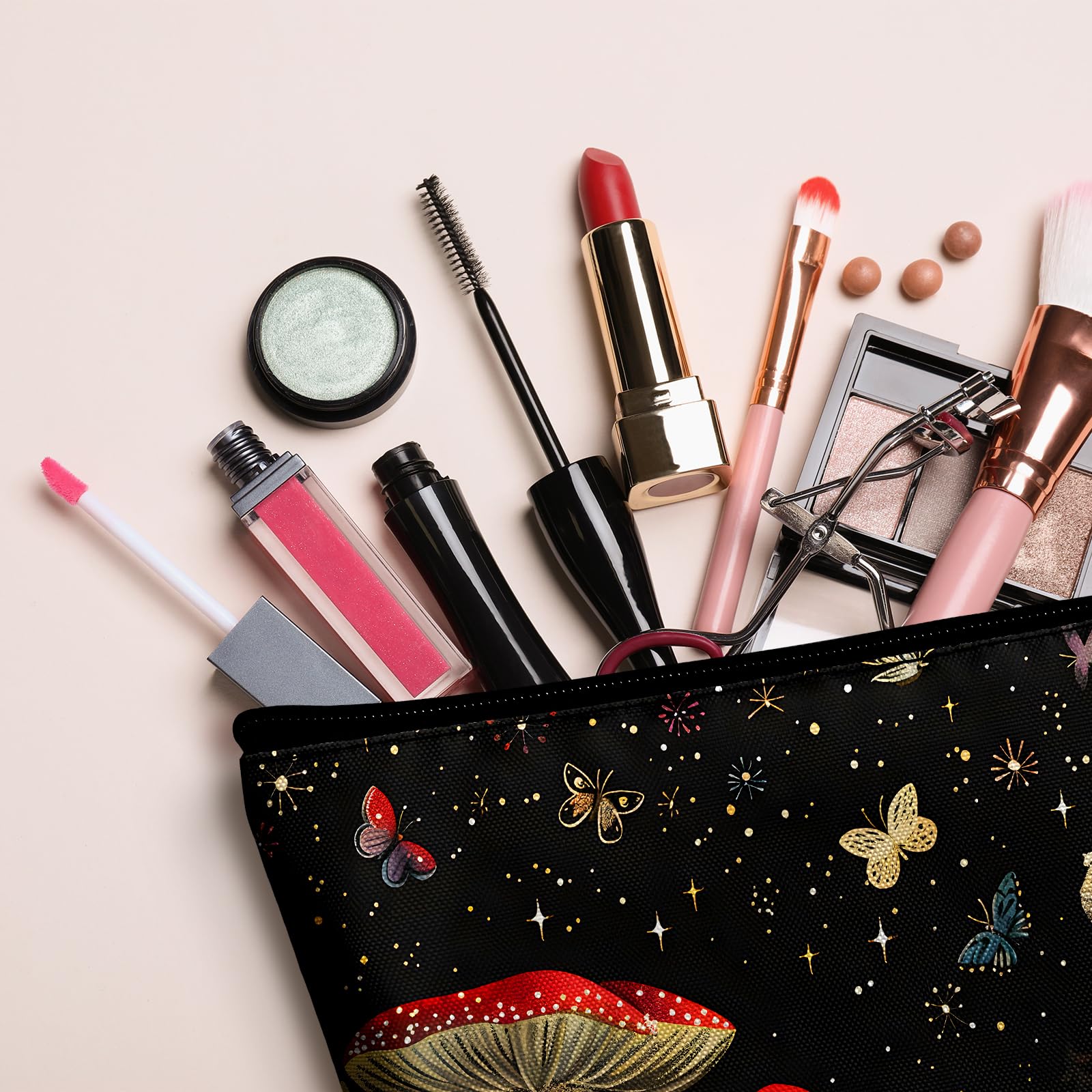 xiaotcq Mushrooms Makeup Bag Cosmetic Bag for Women,1Pcs Large Capacity Makeup Bags and 1Pcs Pencil Case Makeup Brushes Storage Bag Travel Toiletry Bag Organizer