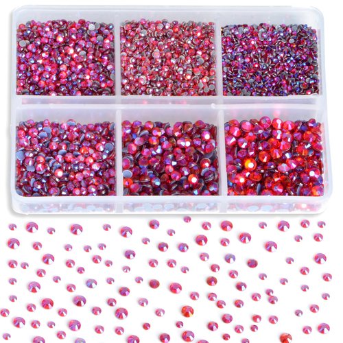 8000pcs Hotfix Rhinestones Flatback,Rhinestones for Crafts Clothes Mixed 6 Sizes, Hotfix Crystals with Wax Pencil Kit, SS3-SS12,Siam AB