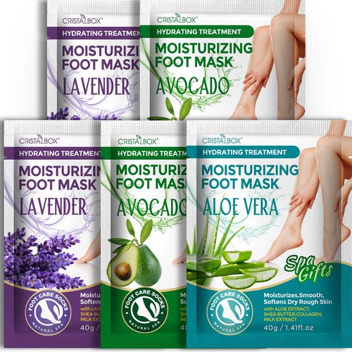 5 Pack Moisturizing Foot Mask,Hydrating Foot Masks for Dry Cracked Feet,Moisturizing Socks Dry Skin Moisturizer for Soft and Smooth Touch Feet,Foot Care Spa Gifts for Women Men Easter Basket Stuffers