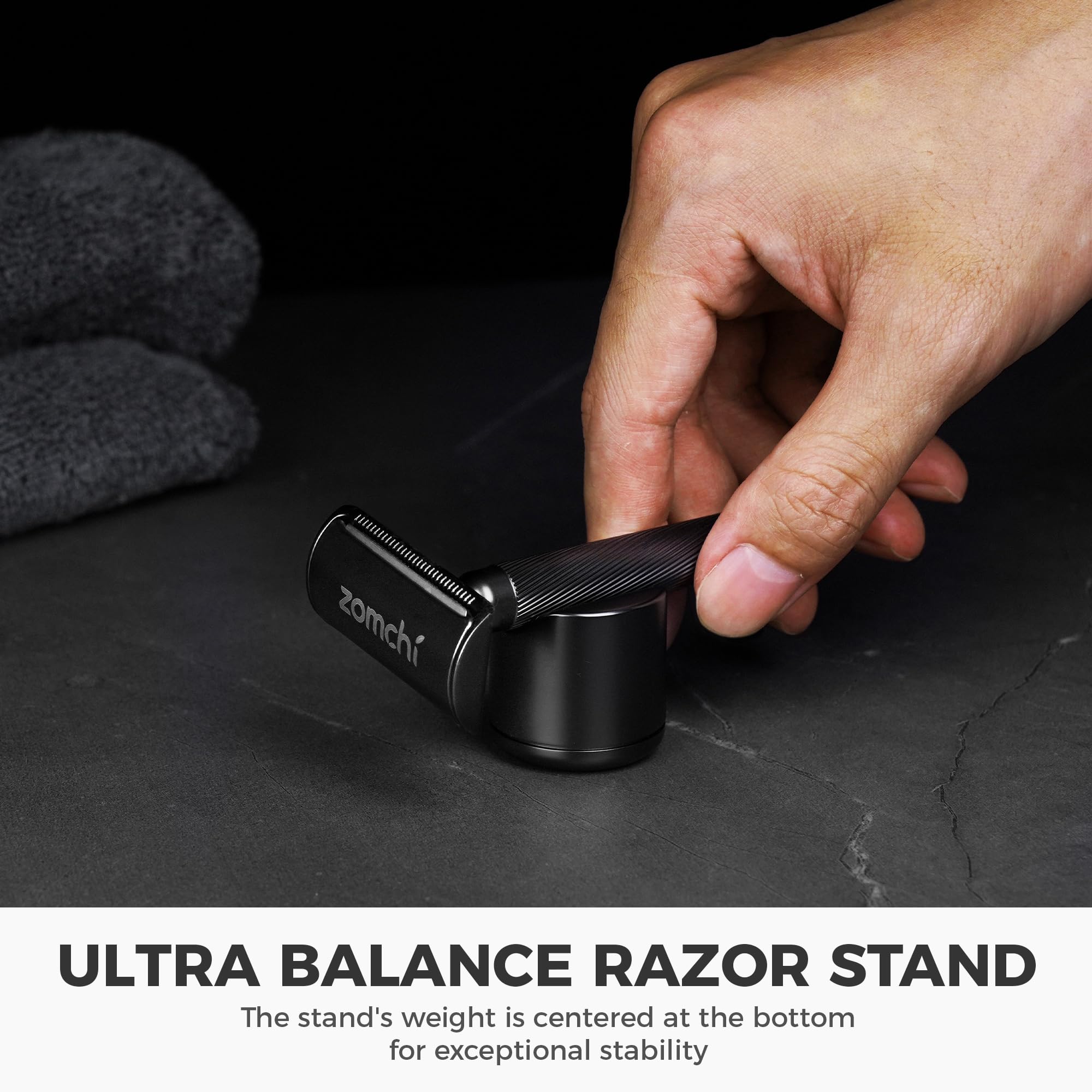 ZOMCHI Double Edge Safety Razor with Razor Stand, [New Version 2.0 ] Men’s Metal Razor with 10 Safety Razor Blades for Men & Women - Matte Black