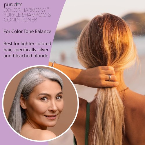 PURA D'OR ColorHarmony Purple Shampoo - 16 Oz for Bleached, Blonde & Silver Hair | Sulfate-Free, Natural Ingredients