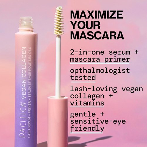 Pacifica Vegan Collagen Eyelash Serum & Clear Mascara Primer - Conditioning Formula with Vitamin B & E for Fuller Lashes