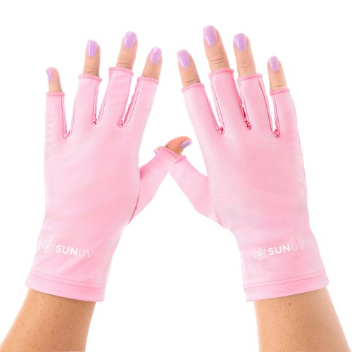 SUNUV UV Gloves for Gel Manicures, Professional UPF 50+ Anti UV Gloves for Gel Nail Lamp, Nail Techs Pink