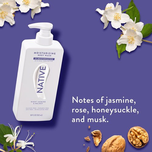 Native Moisturizing Body Wash - Naturally Derived Ingredients for Soft, Hydrated Skin | Night Jasmine & Walnut, 18 oz