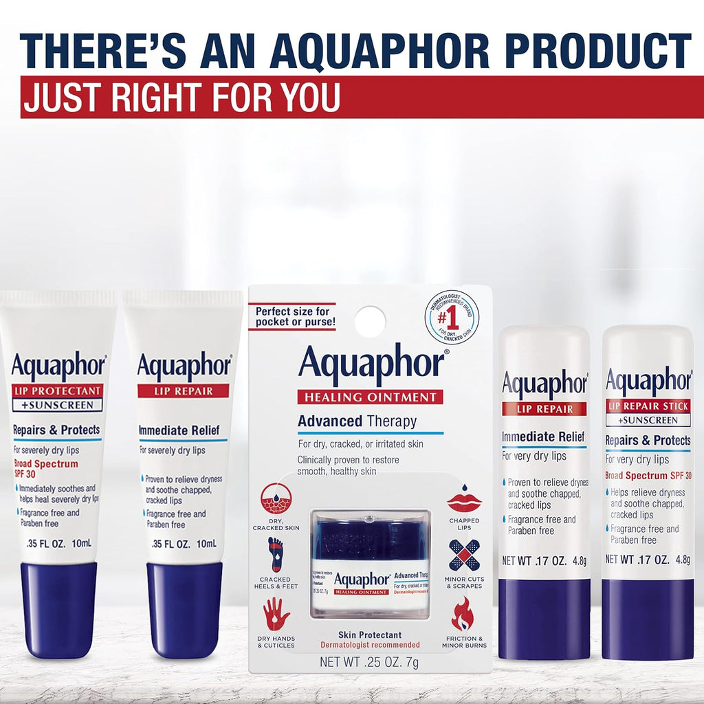 Aquaphor Lip Repair Stick - Moisturizing Lip Balm with Jojoba Oil & Shea Butter | Fragrance-Free, 0.17 Oz, Pack of 4