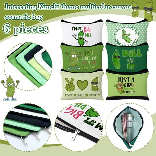 Clysee 6 Pcs Pickle Makeup Bags Cosmetic Bag Graduation Gift Zipper Pouch Bag Portable Travel Pouch Xmas Birthday Gift for Women Girls Friends