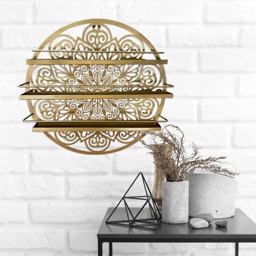 Luene Mandala Shape Shelves, Essential Oil & Nail Polish Organizer - Display Holder Storage Shelf Spice Rack - Black or Gold - Wall Mounted Round Oil Bottle Storage, Cosmetics Display Rack (Gold)
