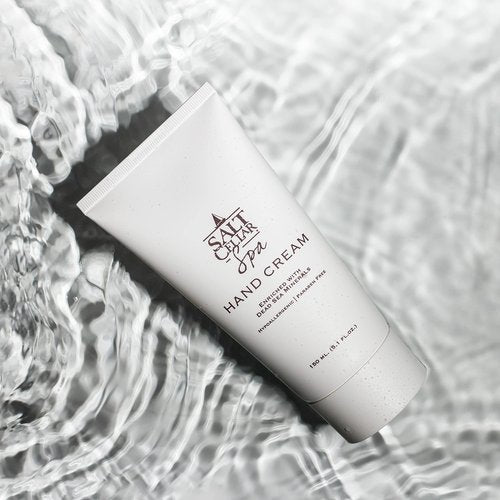 Salt Cellar Spa Dead Sea Mineral Hand Cream, Moisturizer Lotion for Dry, Cracked Skin Enriched with Glycerin, Olive Oil, Paraben Free, Fast Absorbing, 5.1 FL oz (150 ml)
