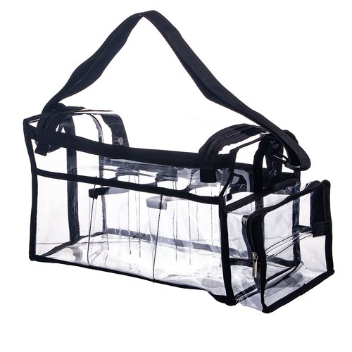 Large Professional Free Standing Clear PVC Makeup Artist Set Bag Transparent Makeup Brush Buddy Make up Kits Organizer Carry All MUA Travel Cosmetic Bag with 8 Dividers and Tissue Holder