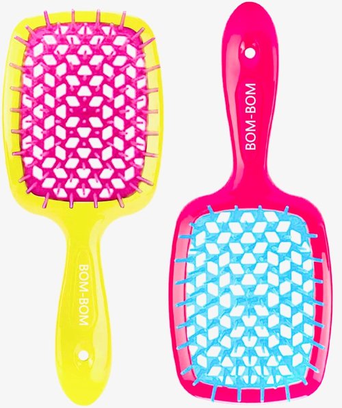 BOM BOM Detangling Hair Brush Kit - Wet & Dry Vented Design for All Hair Types | Lightweight Scalp Massager (Pink, Blue, Yellow)