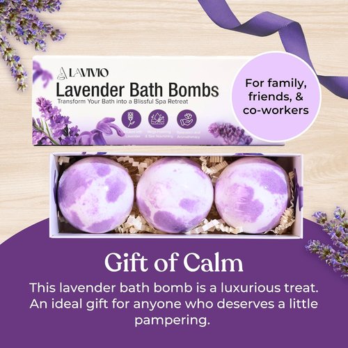 Lavender Bath Bombs by [Brand Name] - Mega Foaming & Moisturizing with Shea Butter - 3 x 100g Gift Set for Stress Relief