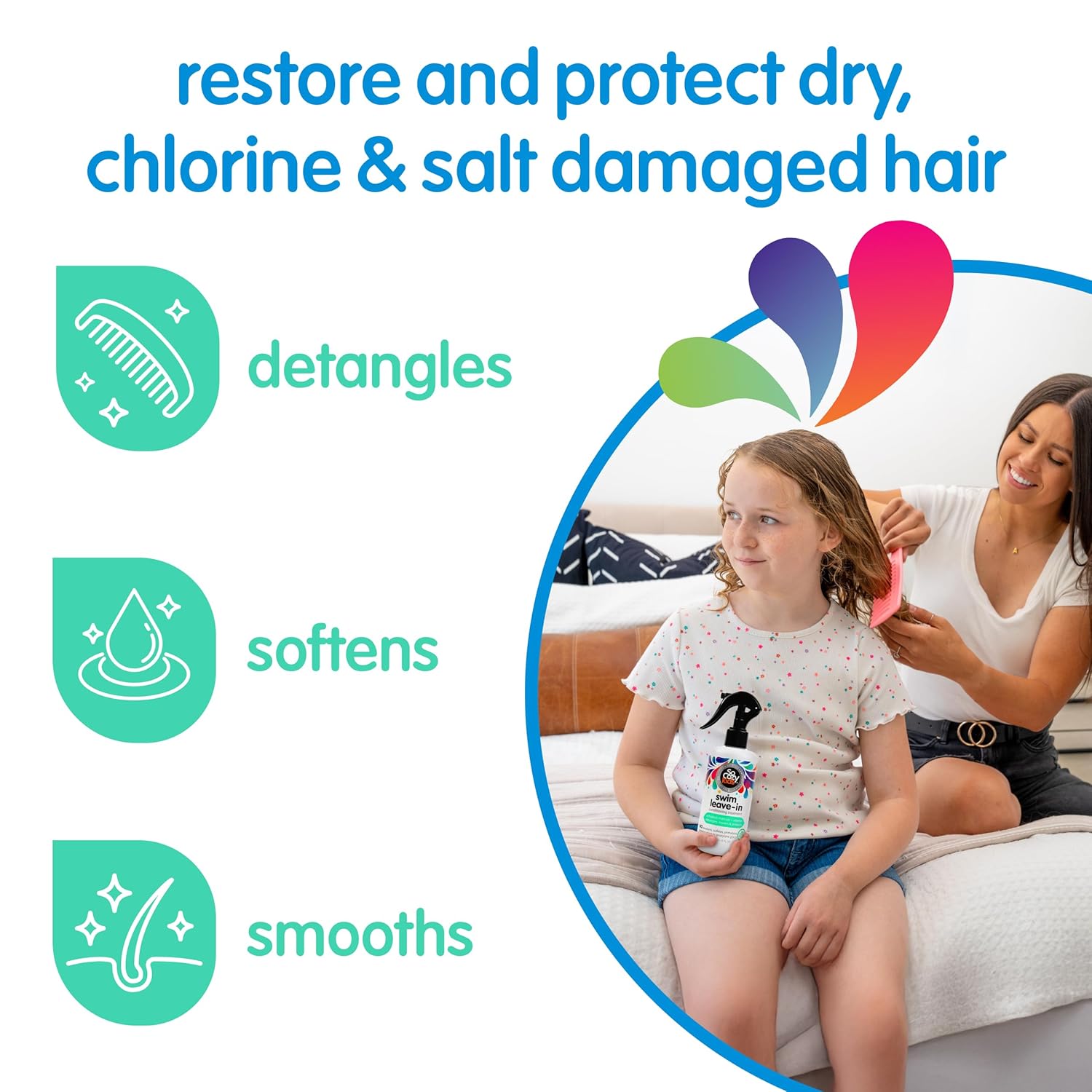 SoCozy Swim Leave-In Conditioner Spray - Protects & Repairs Kids' Hair from Pool & Sun Damage | 8 Fl Oz